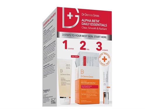 AHAs and BHA exfoliate and hydrate, this three-piece kit i